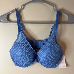 Auden Blue Lace Push-Up Comfort Wire Plunge Bra